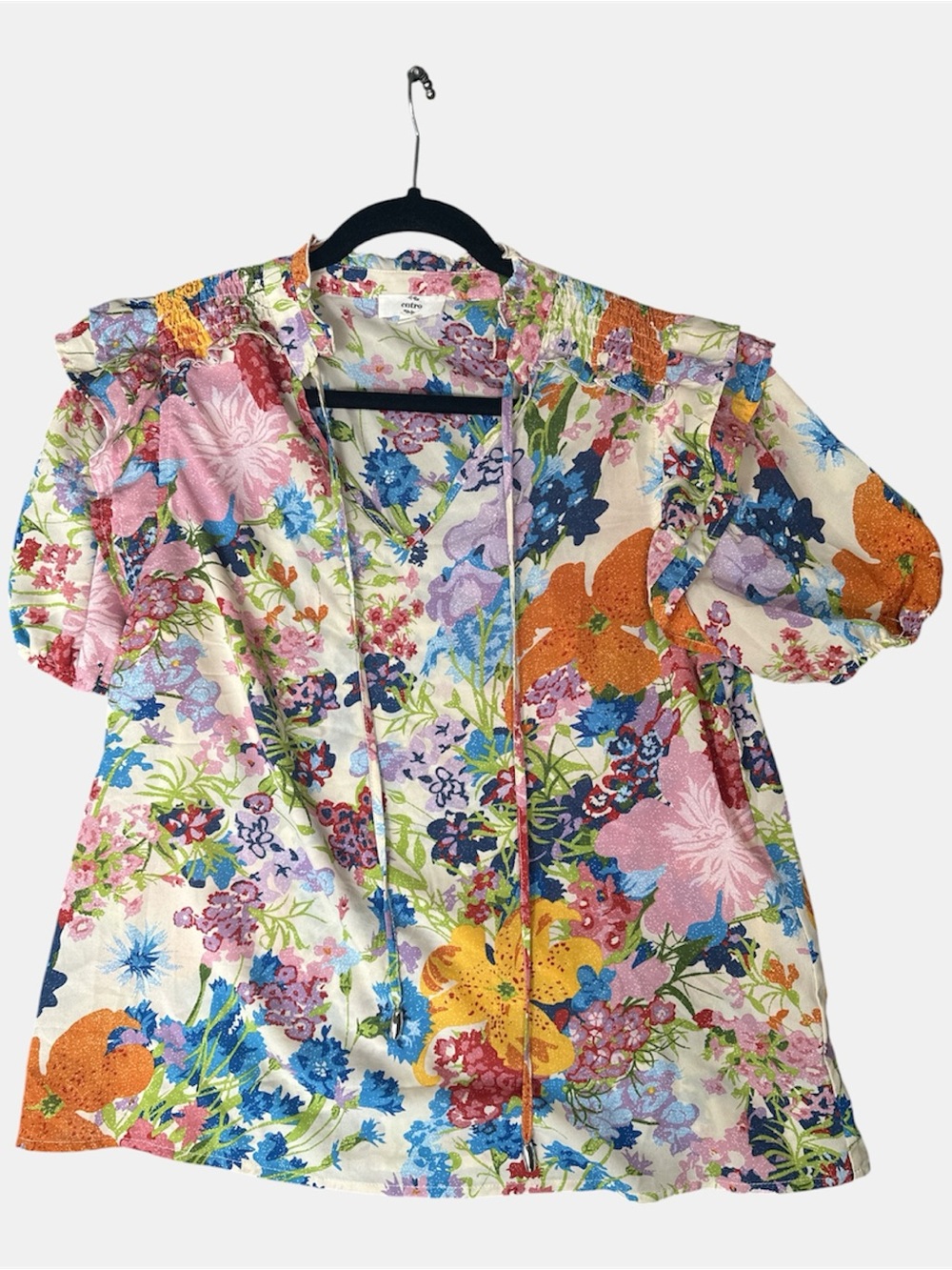 Entro Colorful Floral Tie-Front Small Women’s Blouse Boho Chic Festival